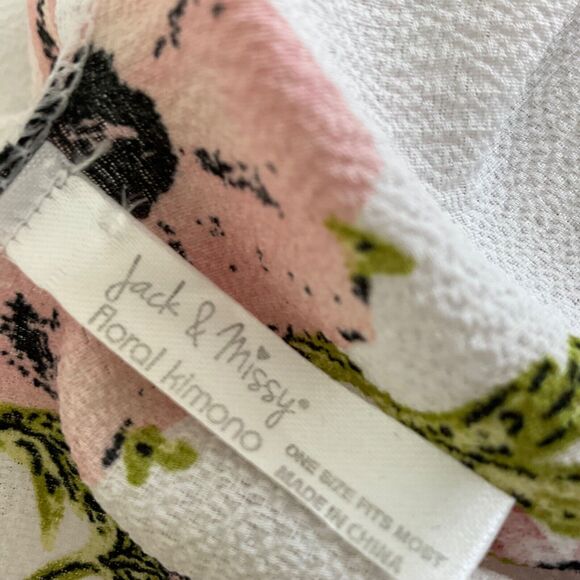 Jack & Missy Open Front Kimono OSFM Floral print ruffle hem trumpet sleeves - Picture 4 of 8